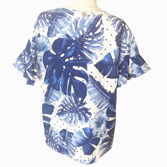 NWT Twinset Milano St. Tropi tropical floral polka dot flutter sleeve top sz 46 - Picture 6 of 12